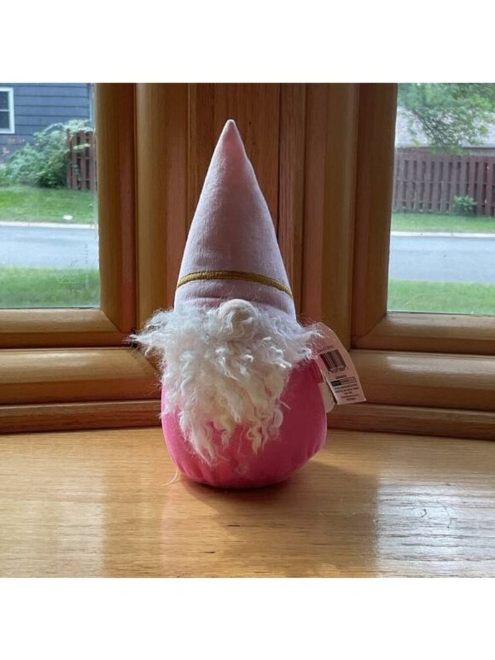 Target Pink Plush Gnome 7.5" Tall Gold Stripe Fuzzy White Beard Seasonal Decor